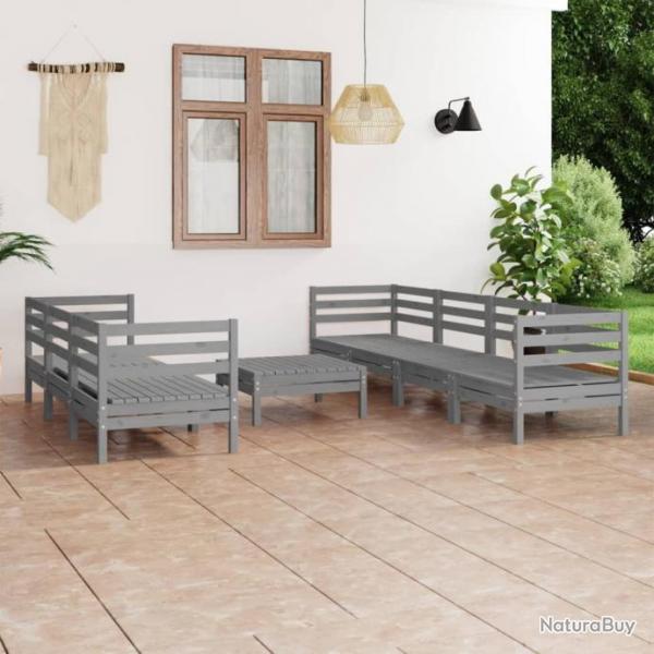 Salon de jardin 8 pcs Gris Bois de pin massif