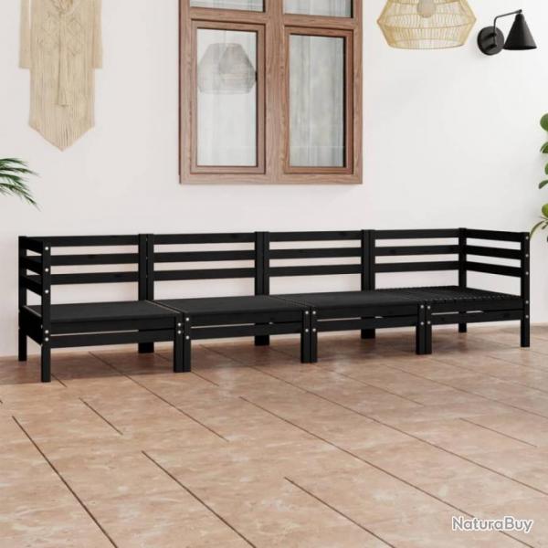 Salon de jardin 4 pcs Noir Bois de pin massif