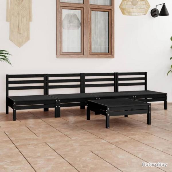 Salon de jardin 5 pcs Noir Bois de pin massif