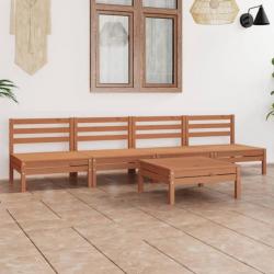 Salon de jardin 5 pcs Marron miel Bois de pin massif