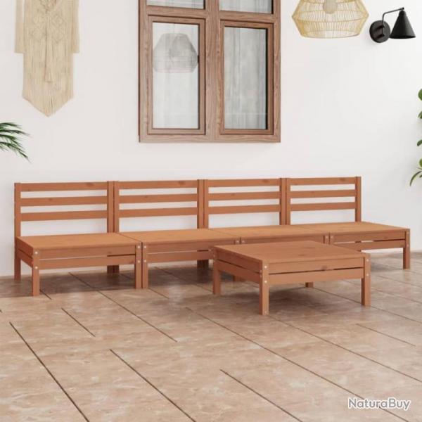 Salon de jardin 5 pcs Marron miel Bois de pin massif