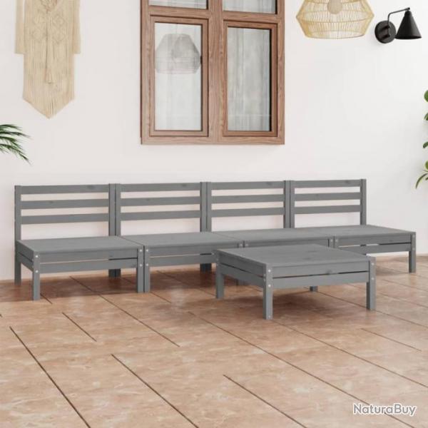 Salon de jardin 5 pcs Gris Bois de pin massif