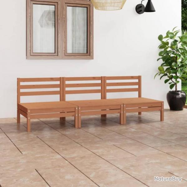 Salon de jardin 3 pcs Marron miel Bois de pin massif