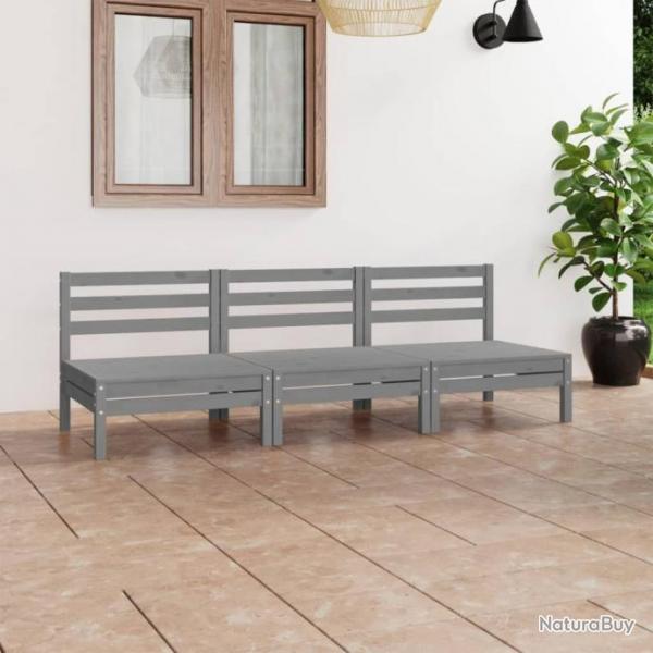 Salon de jardin 3 pcs Gris Bois de pin massif