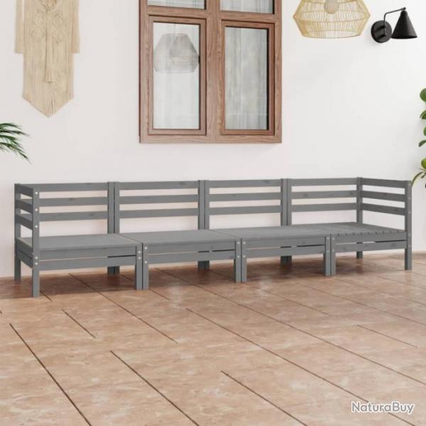 Salon de jardin 4 pcs Gris Bois de pin massif