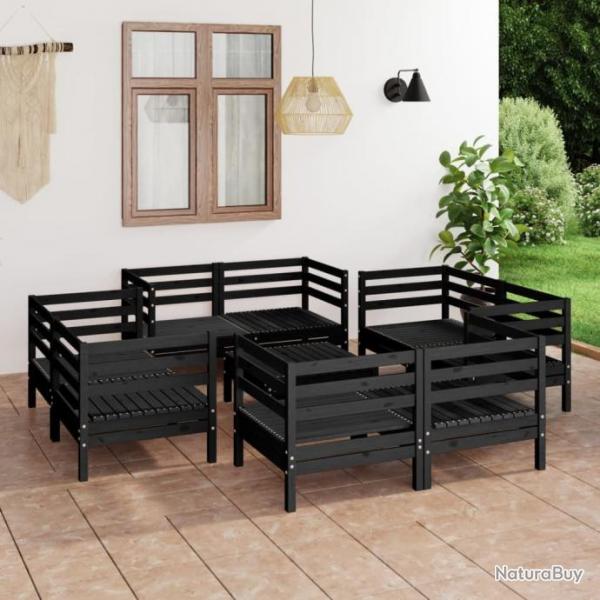 Salon de jardin 9 pcs Noir Bois de pin massif