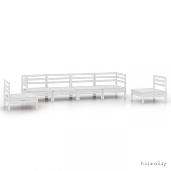 Salon de jardin 6 pcs Blanc Bois de pin massif