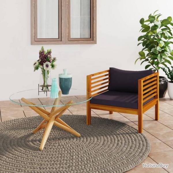 Chaise de jardin avec coussins gris fonc Bois d'acacia massif