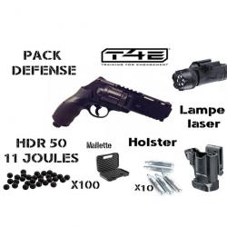 Pack Walther T4E HDR 50, 11 Joules+ 100 BILLES + 10 Co2+ lampe + holster+ mallette 