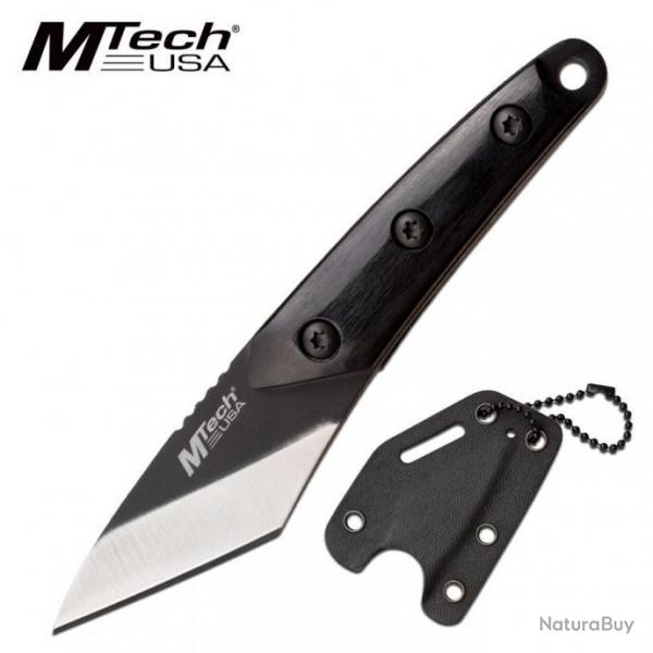 Couteau de Cou Mtech Kiridashi Tanto Lame Acier 3Cr13 Manche Bois Etui Kydex MT2093B