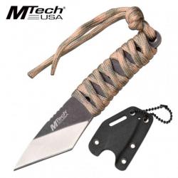 Couteau de Cou Mtech Kiridashi Tanto Lame Acier 3Cr13 Manche Paracorde Etui Kydex MT2093C