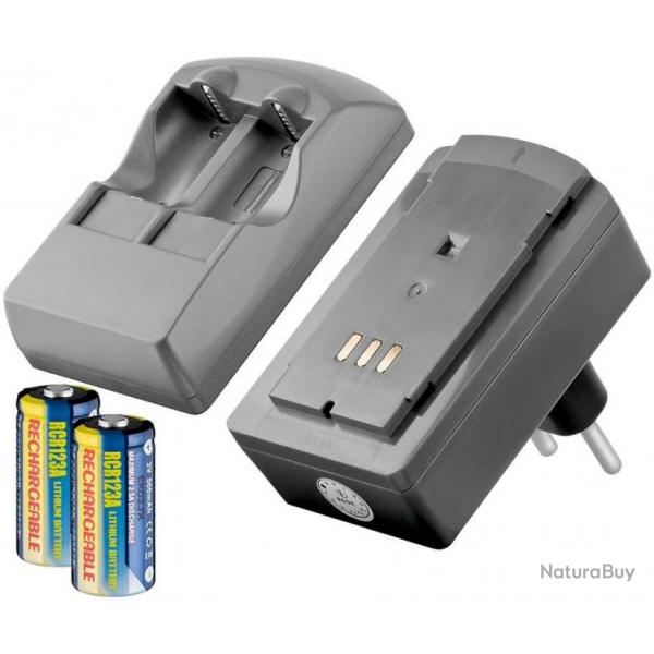 Chargeur double CR-123A et 2 accus lithium ion  rechargeables inclus