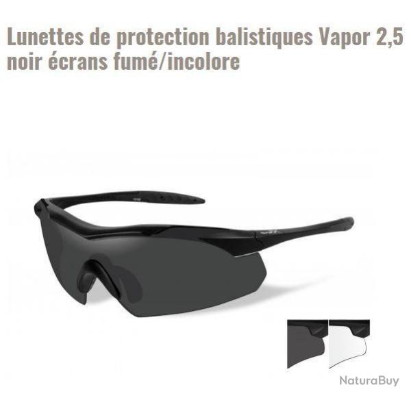 Lunettes de protection balistiques Wiley X Vapor 2,5 noir crans fum/incolore