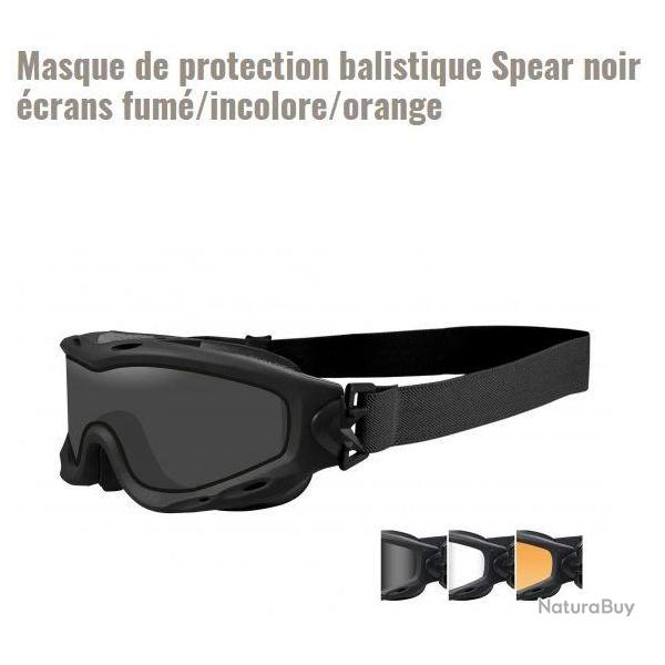 Masque de protection balistique Wiley X Spear noir crans fum/incolore/orange