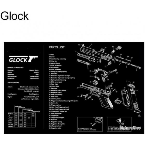 Tapis de nettoyage en caoutchouc pour pistolet 280mmx430mm pour Glock