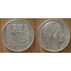 France 20 Francs 1937 Turin Piece Argent Franc