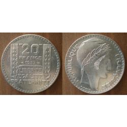 France 20 Francs 1937 Turin Piece Argent Franc