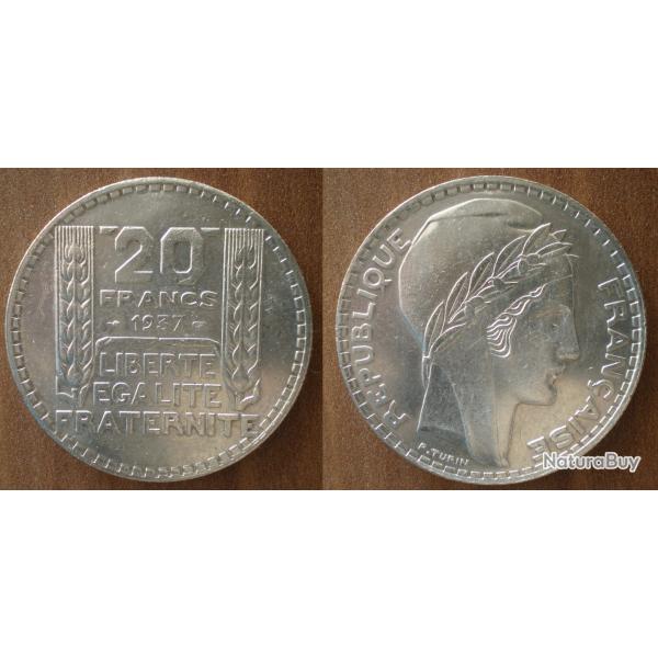 France 20 Francs 1937 Turin Piece Argent Franc