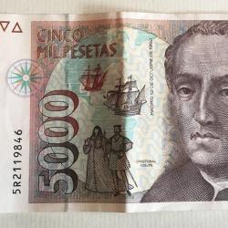 Ancien billet de banque espagnol de 5000 Pesetas (1992)