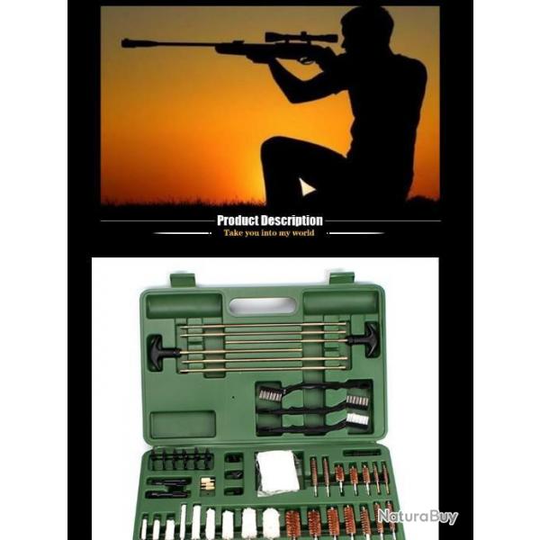 62 pices Kit d'outils de nettoyage universel pour armes de poing et armes longues