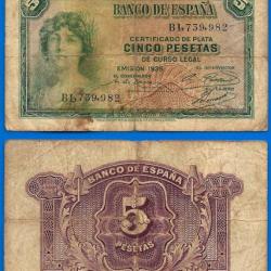 Espagne 5 Pesetas 1935 Europe Billet Peseta Spain