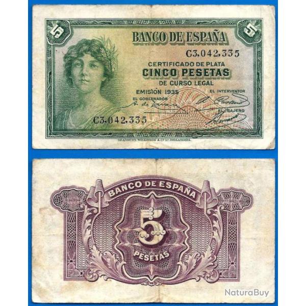 Espagne 5 Pesetas 1935 Europe Billet Peseta Spain