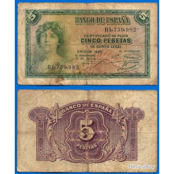 Espagne 5 Pesetas 1935 Europe Billet Peseta Spain