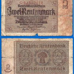 Allemagne 2 Rentenmark 1923 A 1937 Mark