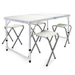 Ensemble table tabourets de camping 120 cm aluminium meuble pliant jardin oudoor 16_0002494