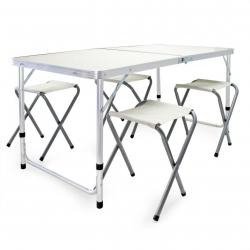 Ensemble table tabourets de camping 120 cm aluminium meuble pliant jardin oudoor 16_0002494