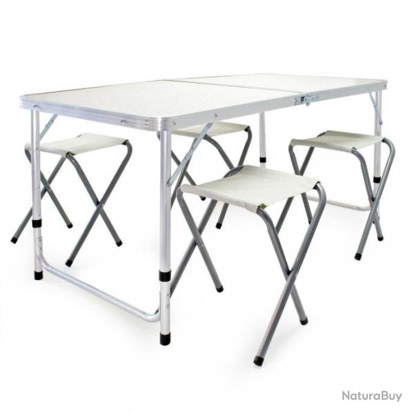 Ensemble table tabourets de camping 120 cm aluminium meuble pliant jardin oudoor 16_0002494