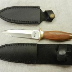 poignard dague couteau de botte - manche laiton/palissandre avec deux modèles d'étuis