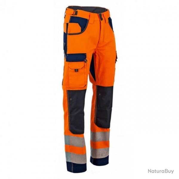 Pantalon haute visibilit avec poches genouillres en Oxford LMA DEFENSE POLARISATION Orange Bleu Ma
