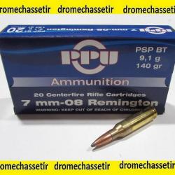 5 boites neuve de 20 cartouches Partizan  de calibre 7-08 rem, 140 grains, 9,1 grammes soft point