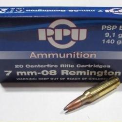 9 boites neuve de 20 cartouches Partizan  de calibre 7-08 rem, 140 grains, 9,1 grammes soft point