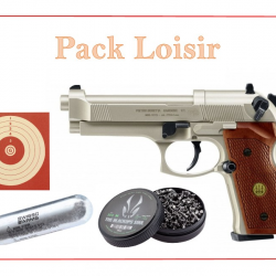 Pack Pistolet CO2 M92 FS NICKELE BOIS + cibles + plombs + capsules CO2