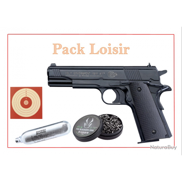 Pack Pist. CO2 GOVERNMENT 1911 A1 + 500 plombs + 100 cibles + 5 capsules CO2
