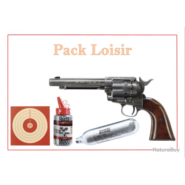 Pack Revolver CO2 SINGLE ACTION ARMY 45 BB'S +100 cibles+1500 Plombs Ronds+5 capsule CO2