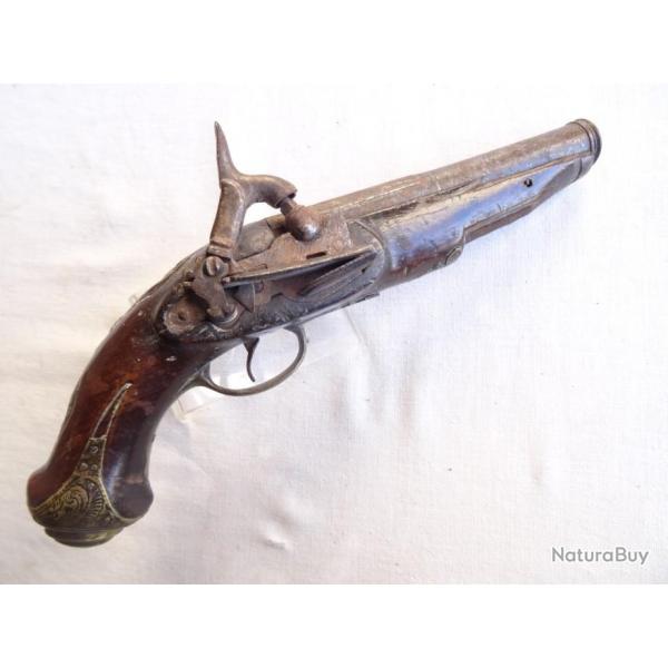 E27) lot pistolet a silex espagnol  Eibar circa 1800  , miquelet , poinon en cu