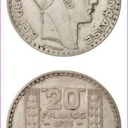 20 Francs ARGENT TURIN - 1933 - Pays : France  20.00 gr Atelier : Paris ARGENT 680