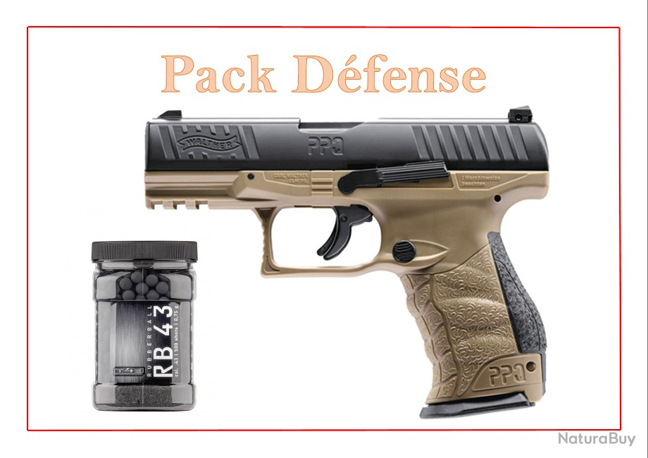 Pack Pistolet PPQ M2 T4E - WALTHER sable + 500 billes caoutchouc - Armes à  balles caoutchouc de catégorie D (8755878)