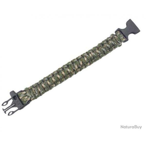 Bracelet paracorde couleur camouflage + sifflet. 3,5 mtres de paracorde supportant 140kg de poids