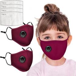 Lot de 2 Masques Enfant PM2.5 Rouges avec Valve + 4 Filtres. Sangles Réglables, Port Confortable