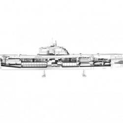 MetalEarth Bateaux: GERMAN U-BOAT TYPE XXI 19x2x4cm. maquette 3D en métal avec 2 feuilles. sur carte