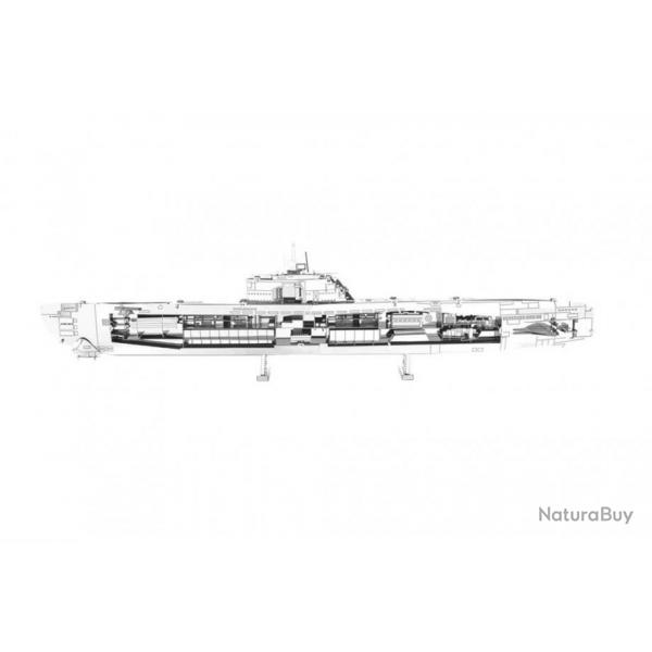 MetalEarth Bateaux: GERMAN U-BOAT TYPE XXI 19x2x4cm. maquette 3D en mtal avec 2 feuilles. sur carte