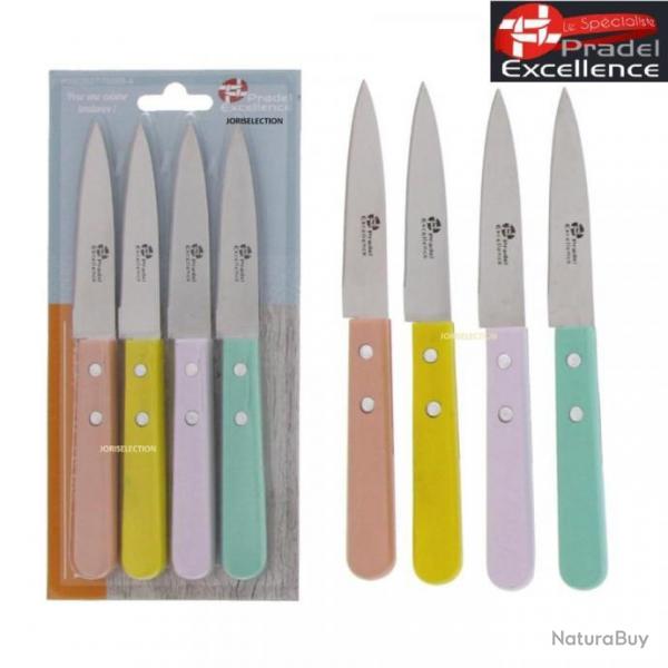 PRADEL - 4 COUTEAUX OFFICE LAME 9 CM MANCHE COULEUR - PRADEL EXCELLENCE