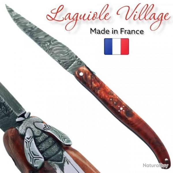 Couteau Laguiole Village rable rouge damas artisanal couteau unique