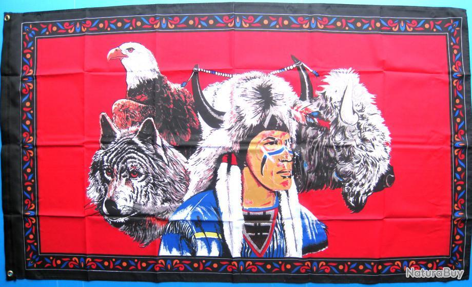 Drapeau Usa Indien Loup Aigle Ref001 Drapeaux Et Fanions