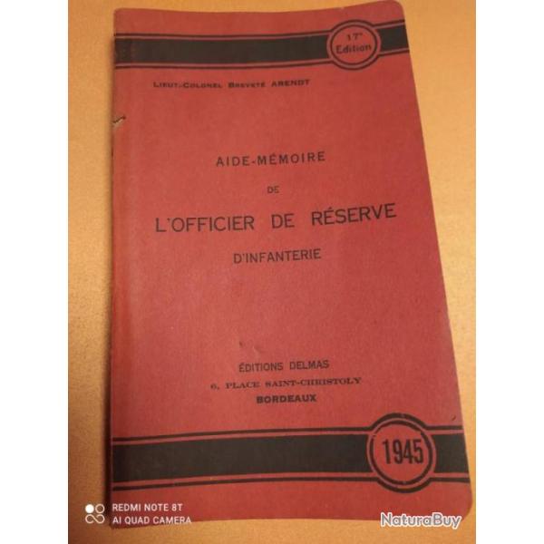 AIDE MMOIRE  DE L'OFFICIER D'INFANTERIE DE RSERVE 1945
