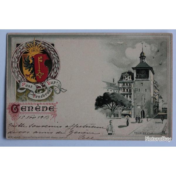 CPA gaufre Suisse Genve Tour de l'le